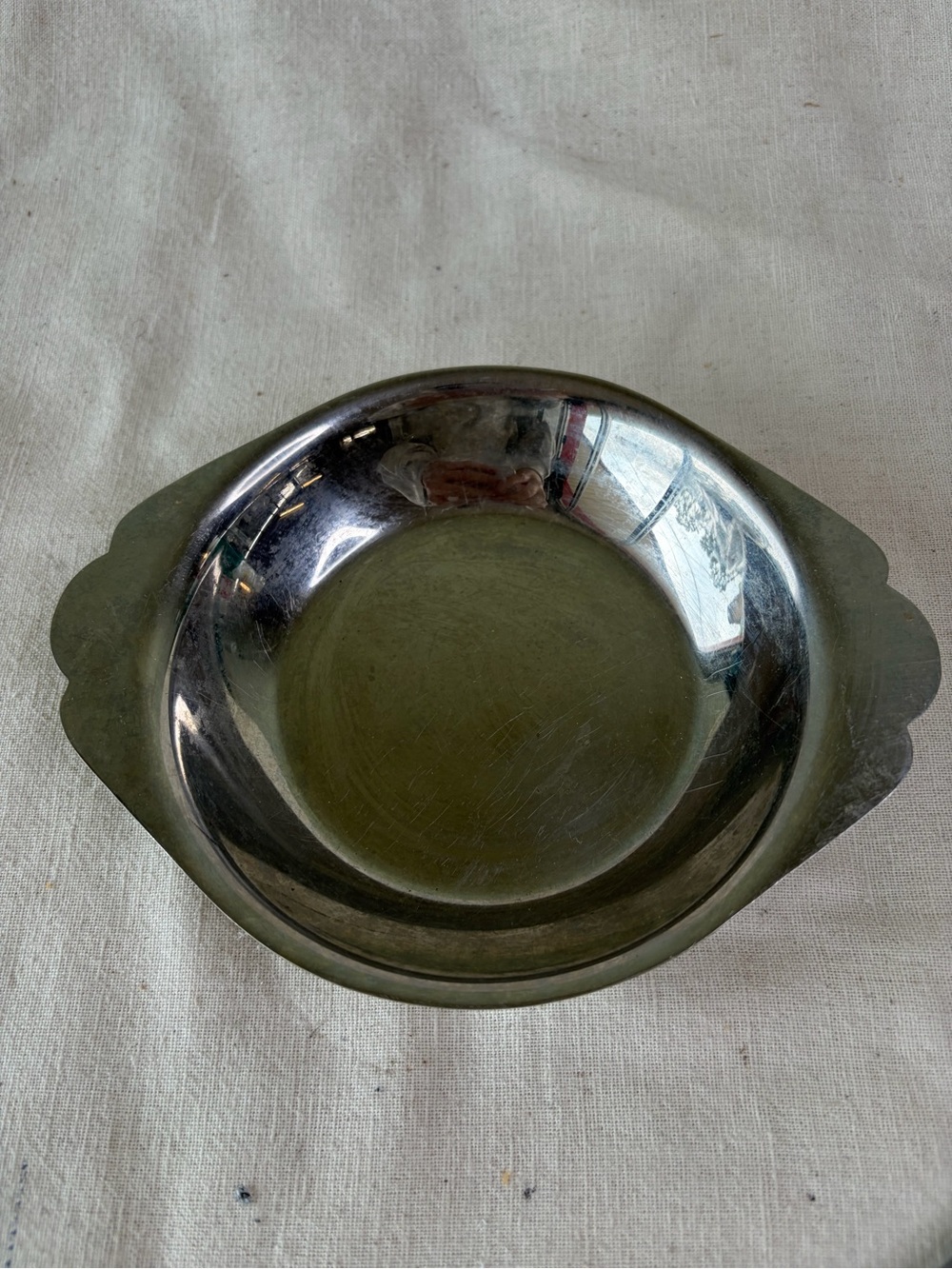 Vintage Silver-Tone Serving Bowl with Side Handles